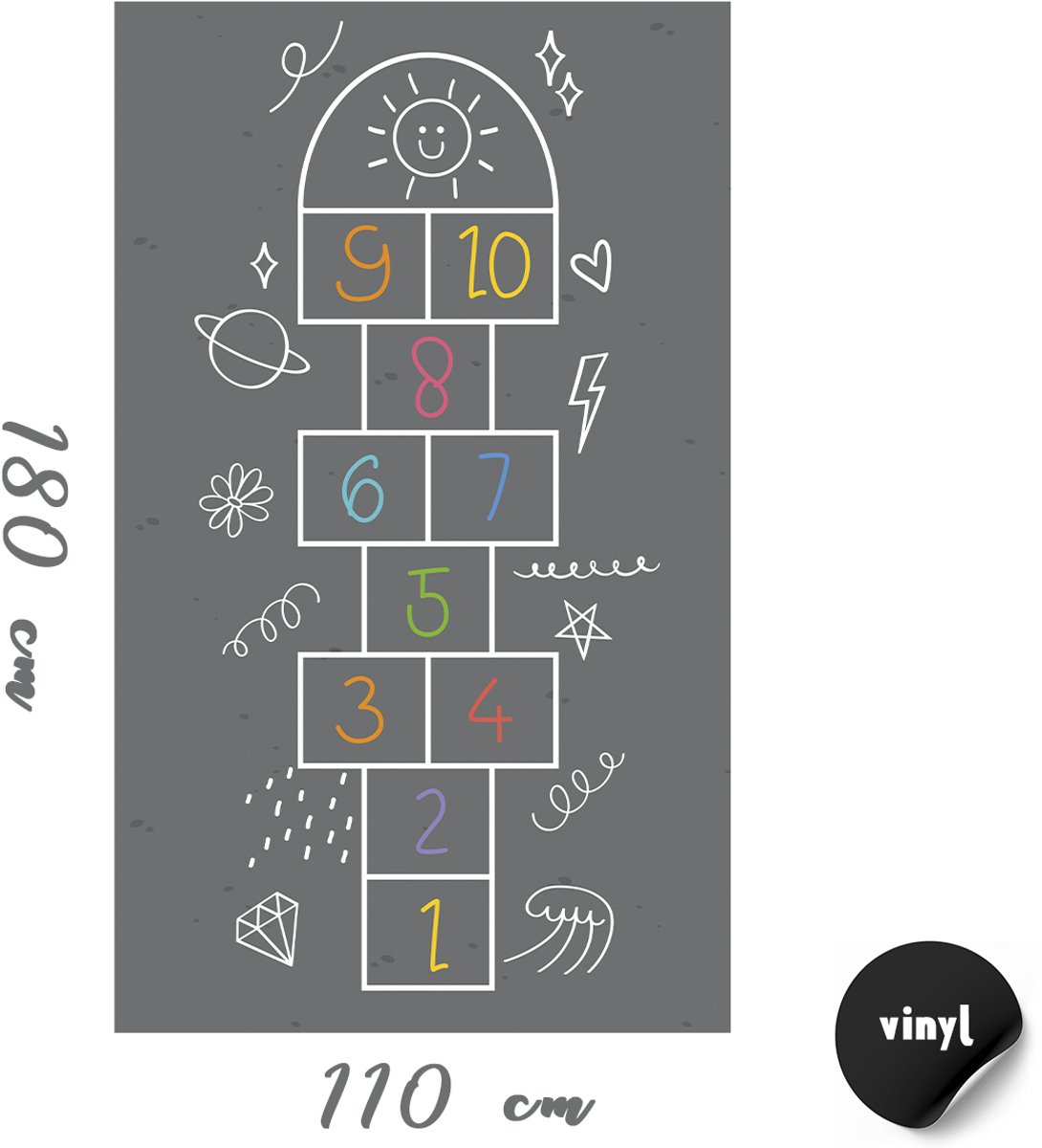   mat | 110 x 180 cm | Deluxe | Grijs | Hinkelen | Hinkelmat | Hinkelbaan | Speelmat | Hopscotch | Spel kinderen | Vloermat | Voor binnen | Vinyl | 1 stuk